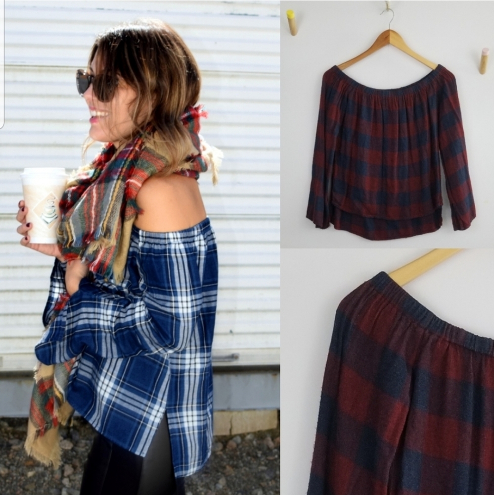 4/$25 Cloth & Stone Flannel Off Shoulder Top